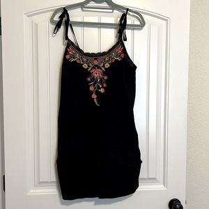 Black romper with floral embroidery